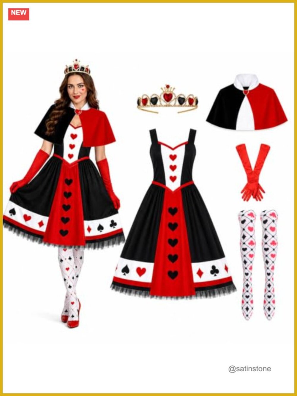 Queen of Hearts Costume Set 5pc Dress Cape Crown Gloves